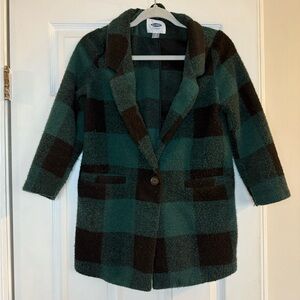 Old Navy Women's Green and Black Plaid Coat